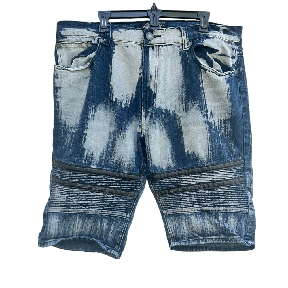 Road Narrows Men’s Size 40 Denim Shorts Moto Distressed Blue Jeans 13” Inseam